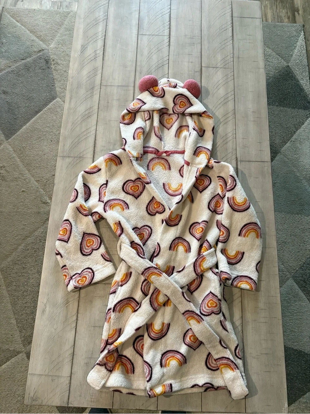 PETIT LEM SLEEP Girls Cozy Rainbow Hooded Robe In Size 6
